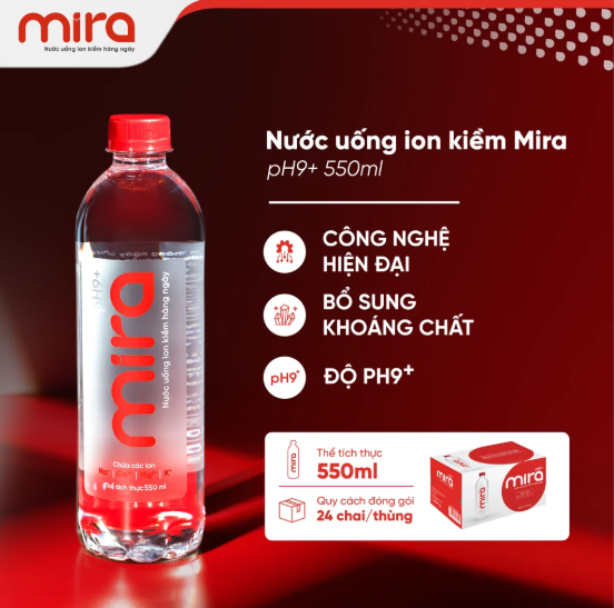 Nước uống ion kiềm Mira pH9+ 550ml